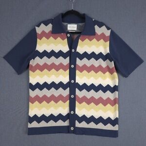 Far Afield Zigger Polo Cardigan Mens 3 Large Blue Knight Short Sleeve Button